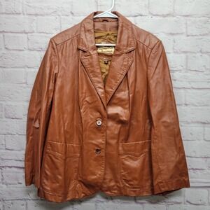 VTG Montgomery Ward Tannery Leather Jacket Womens 18.5 Camel Retro‎ Western